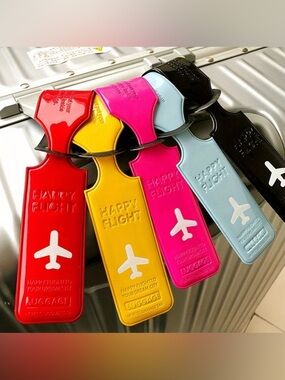 Happy Flight Colorful Luggage Tag - Pink, Yellow, Red, Light Blue, Black